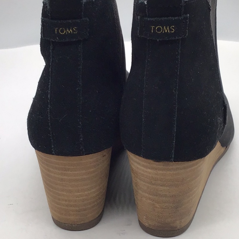 Toms Black Suede/Leather Wedge Heel Ankle Boot - Picture 11 of 15
